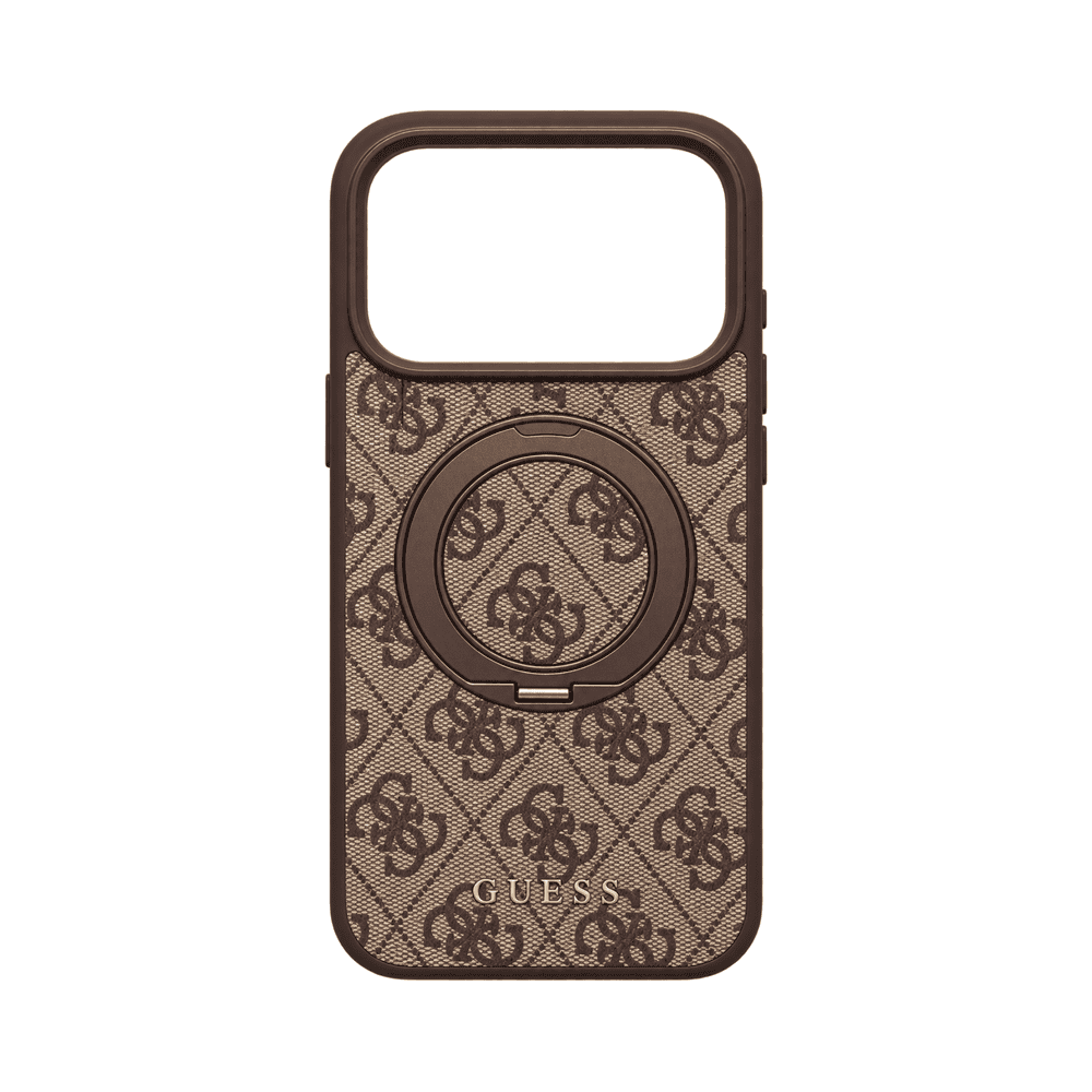 GUESS MAGSAFE 4G PU HARD CASE WITH RING STAND & CLASSIC LOGO FOR IPHONE 18/17 PRO BROWN