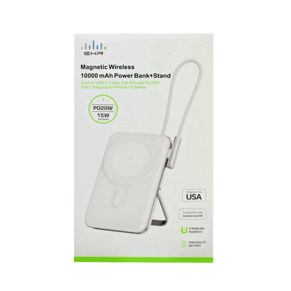 EKR K083 Magnetic Wireless Power Bank, 10000mAh - White