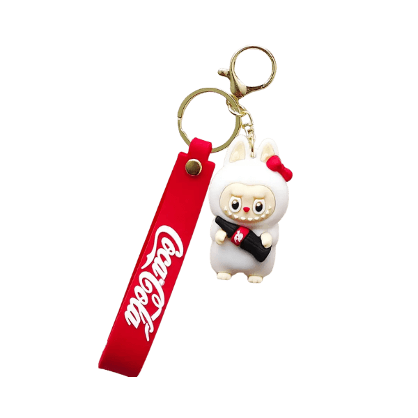Coca Cola Mini Labubu Keychain, White & Red