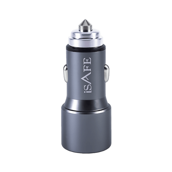 ISAFE 2USB QC CAR CHARGER ADAPTER GRAY