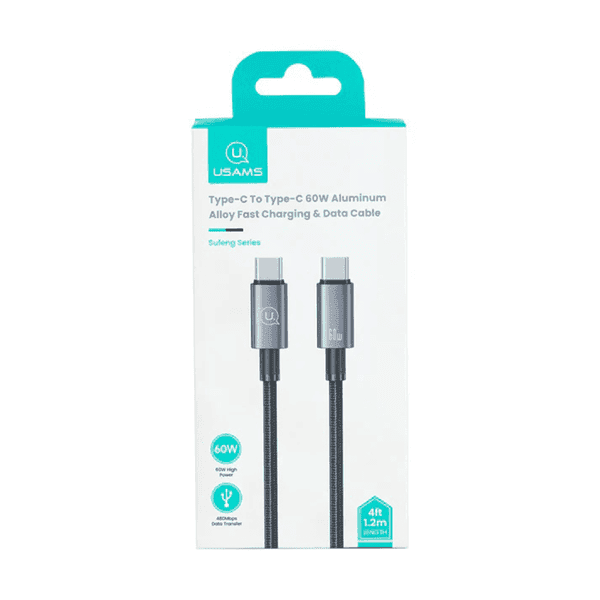 USAMS 2 METRE SJ664 TYPE-C TO TYPE-C 60W ALUMINUM ALLOY FAST CHARGING & DATA CABLE