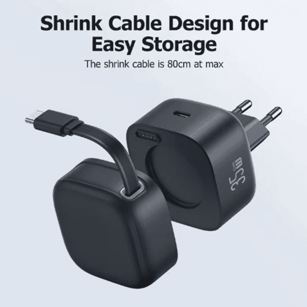 USAMS XMF CC211 GAN 35W HOME CHARGER WITH MAGNETIC LIGHTNING CABLE BLACK