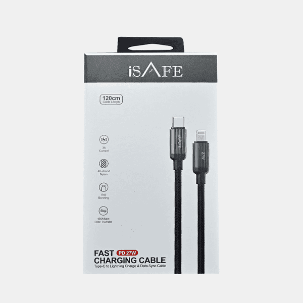 ISAFE WOVEN NYLON BRAIDED CABLE TYPE-C TO LIGHTNING BLACK