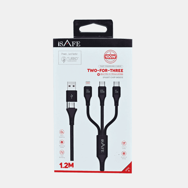ISAFE TWO FOR THREE 100W FAST CHARGING CABLE 1.2M