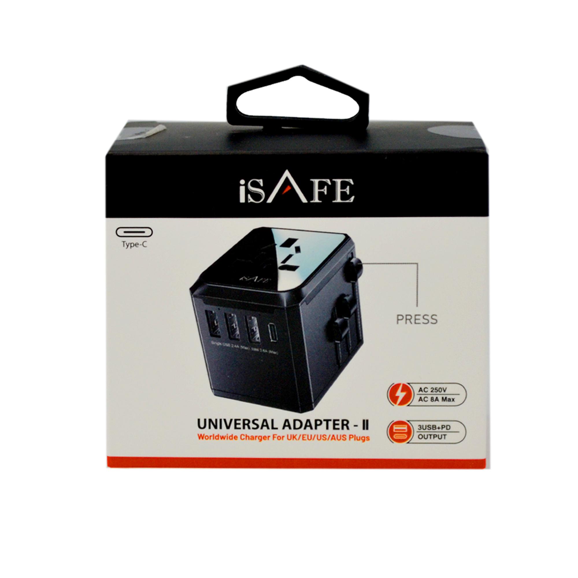 ISAFE 20W GAN WORLD TRAVEL ADAPTER BLACK