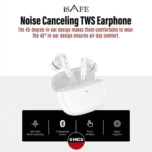 iSafe S19 Noise Canceling TWS Earphone White