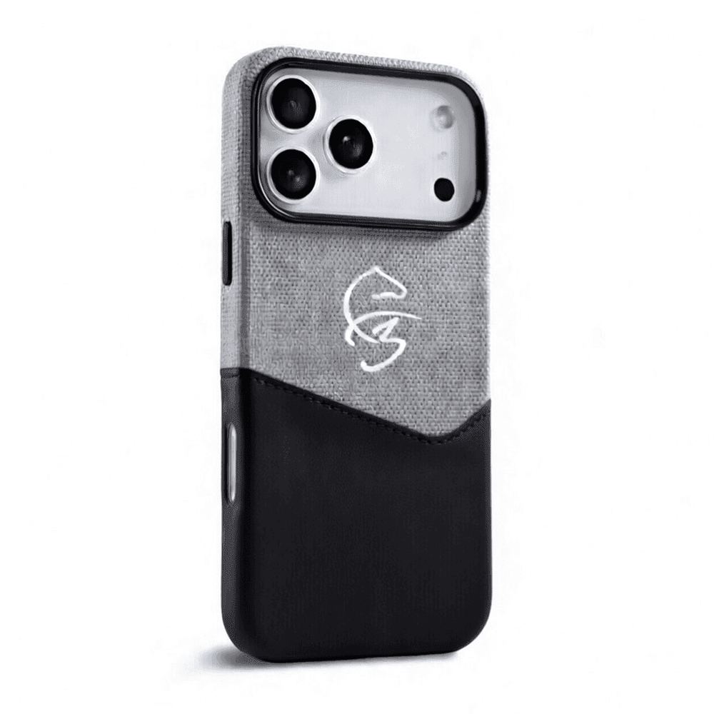 F3 iPhone 17 Pro Max Leather Case – BUVU Fazaa Hard Slim Cover Black/Grey