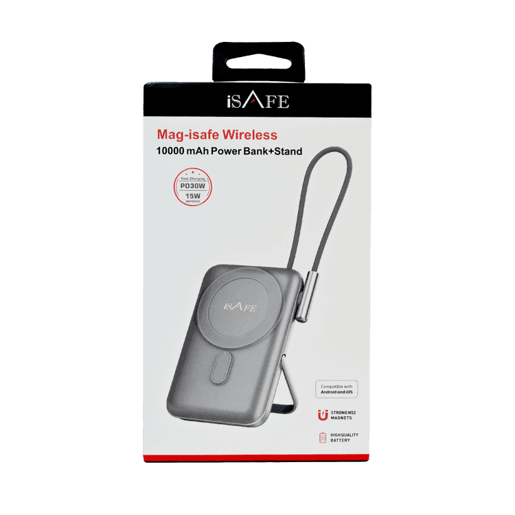 ISAFE 15W WIRLESS MAGSAFE POWERBANK WITH CABLE+STAND PD30W 10000MAH BLACK