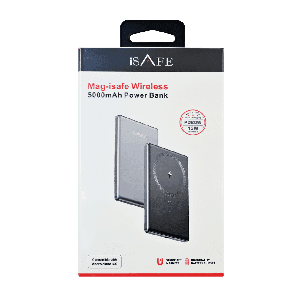 ISAFE 15W SLIM WIRELESS MAGSAFE POWER BANK 5000MAH PD20W BLACK